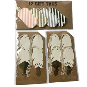 GIFT TAGS Feather Stripe Gold Glitter Metallic 28 Total Die Cut Labeling NWT